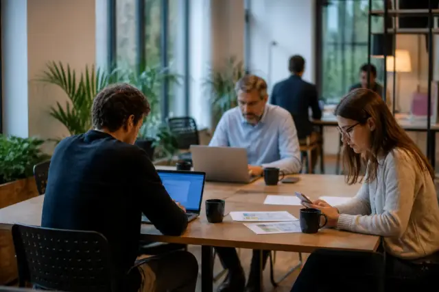Personnes travaillant sur ordinateurs dans un espace de coworking à Lyon pour 123 Business Mag