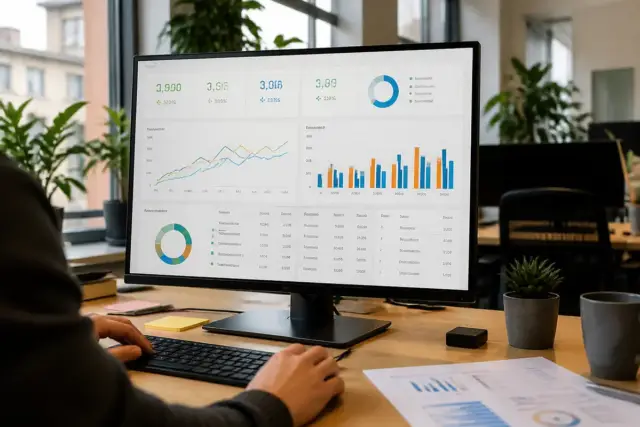 Écran d'ordinateur affichant le tableau de bord de nebulabusiness.fr avec graphiques analytiques colorés